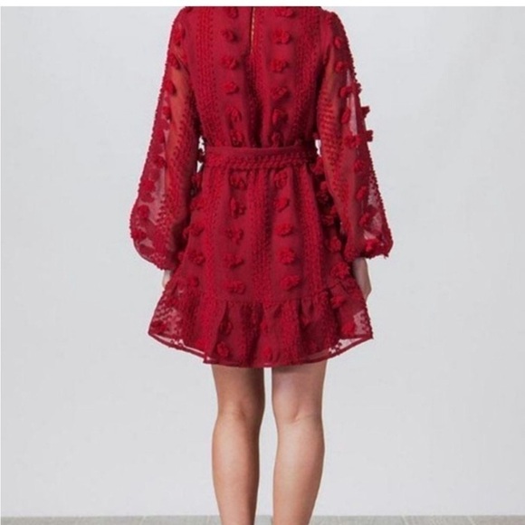 A Calin by Flying Tomato Pompom Dress. Size Medium. Long sleeve. Red - Picture 2 of 8